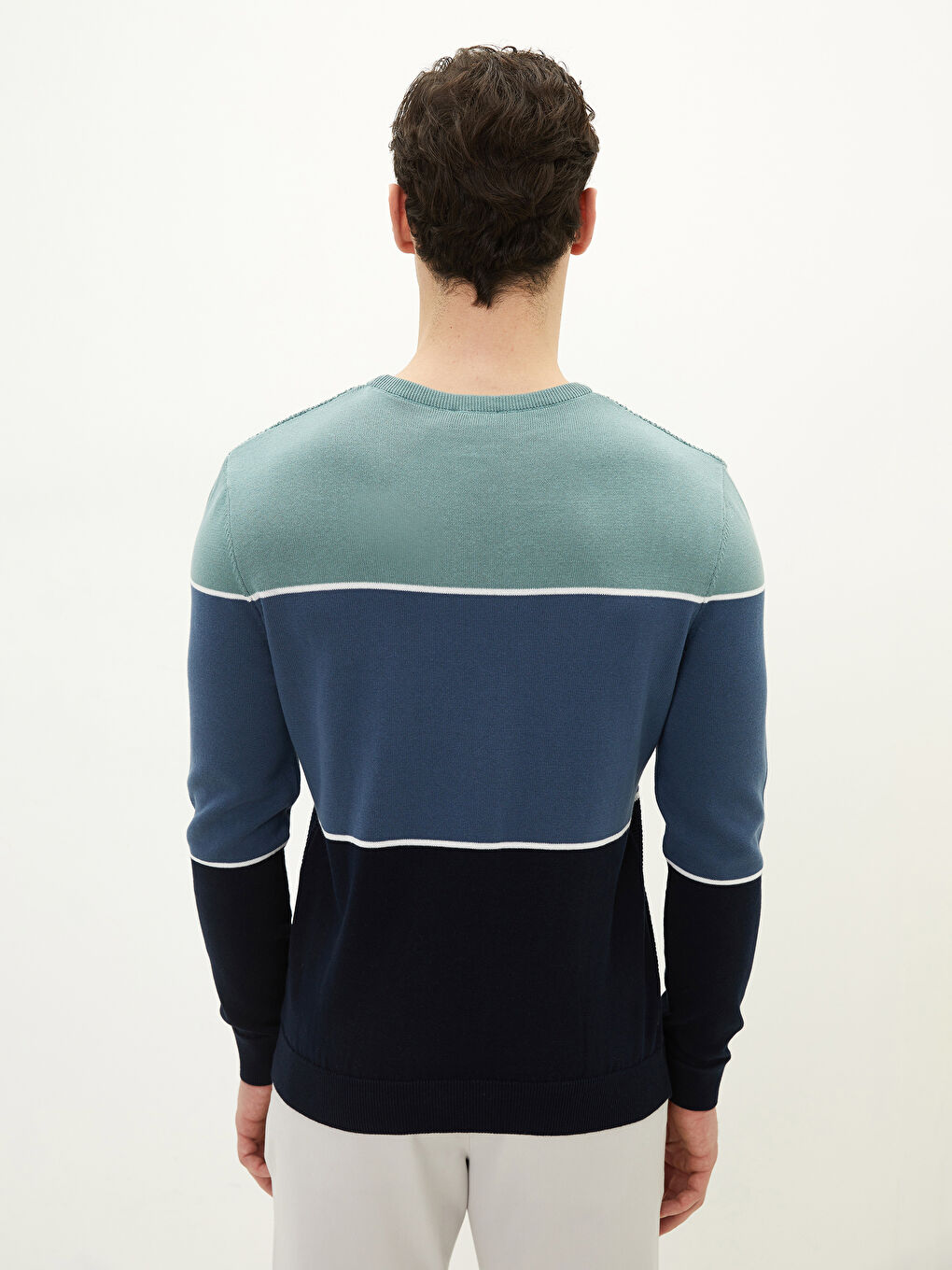 İndigo Bisiklet Yaka Uzun Kollu Çizgili Erkek Triko Kazak-4