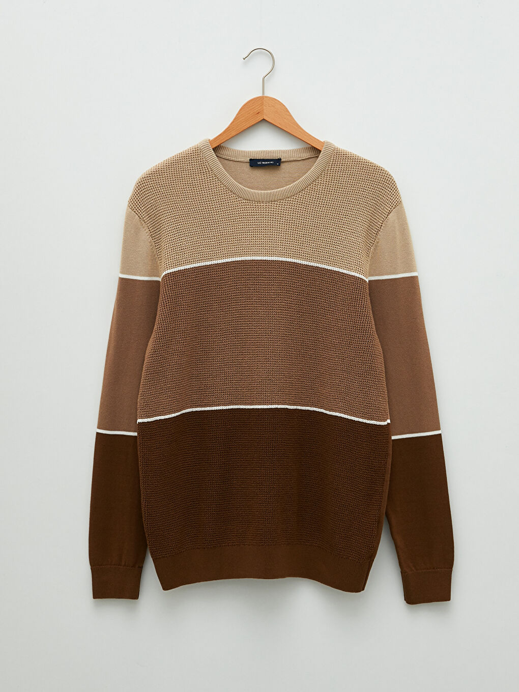 Crew Neck Long Sleeve Striped Men's Knitwear Sweater-5