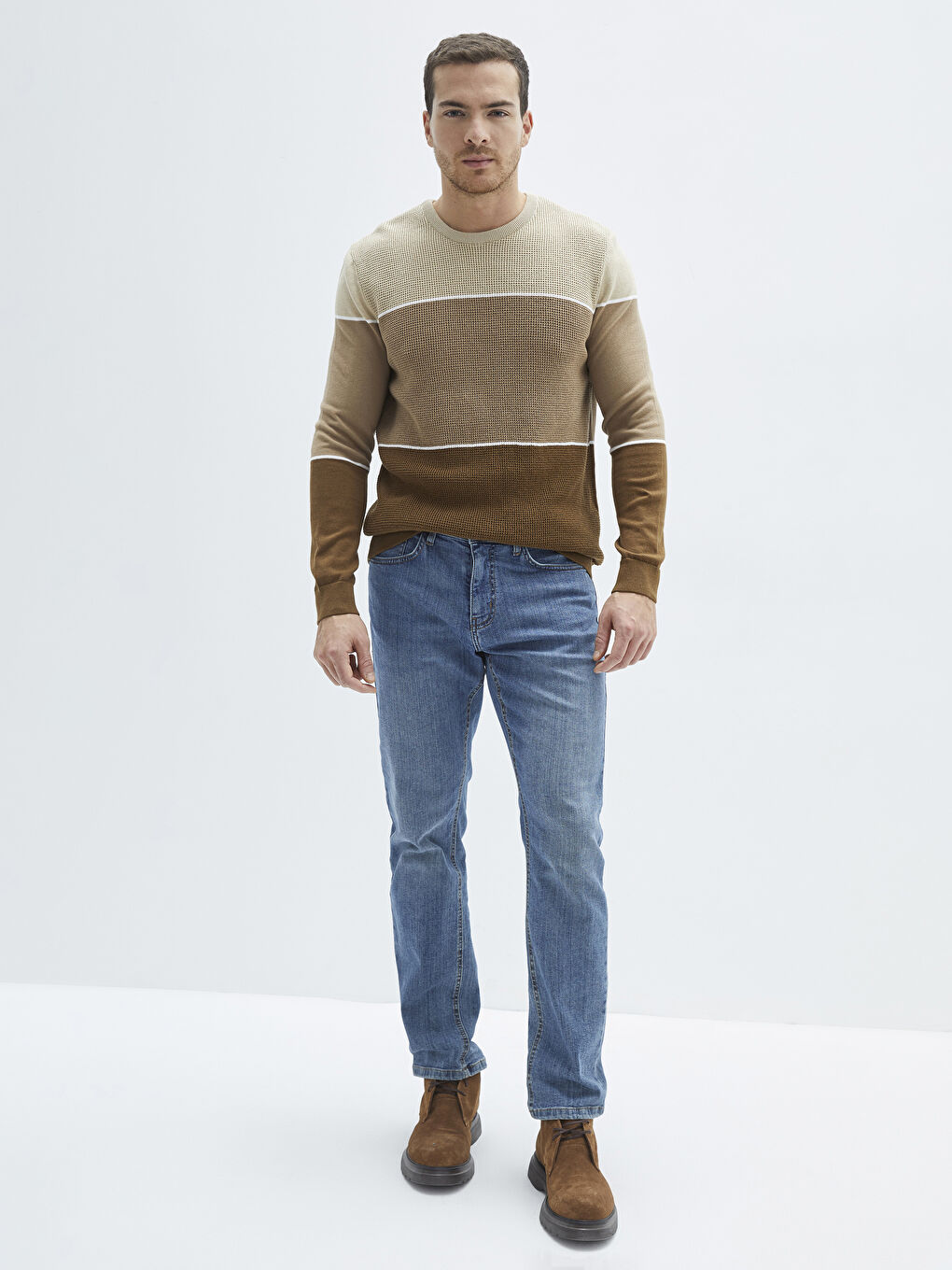 Crew Neck Long Sleeve Striped Men's Knitwear Sweater-2