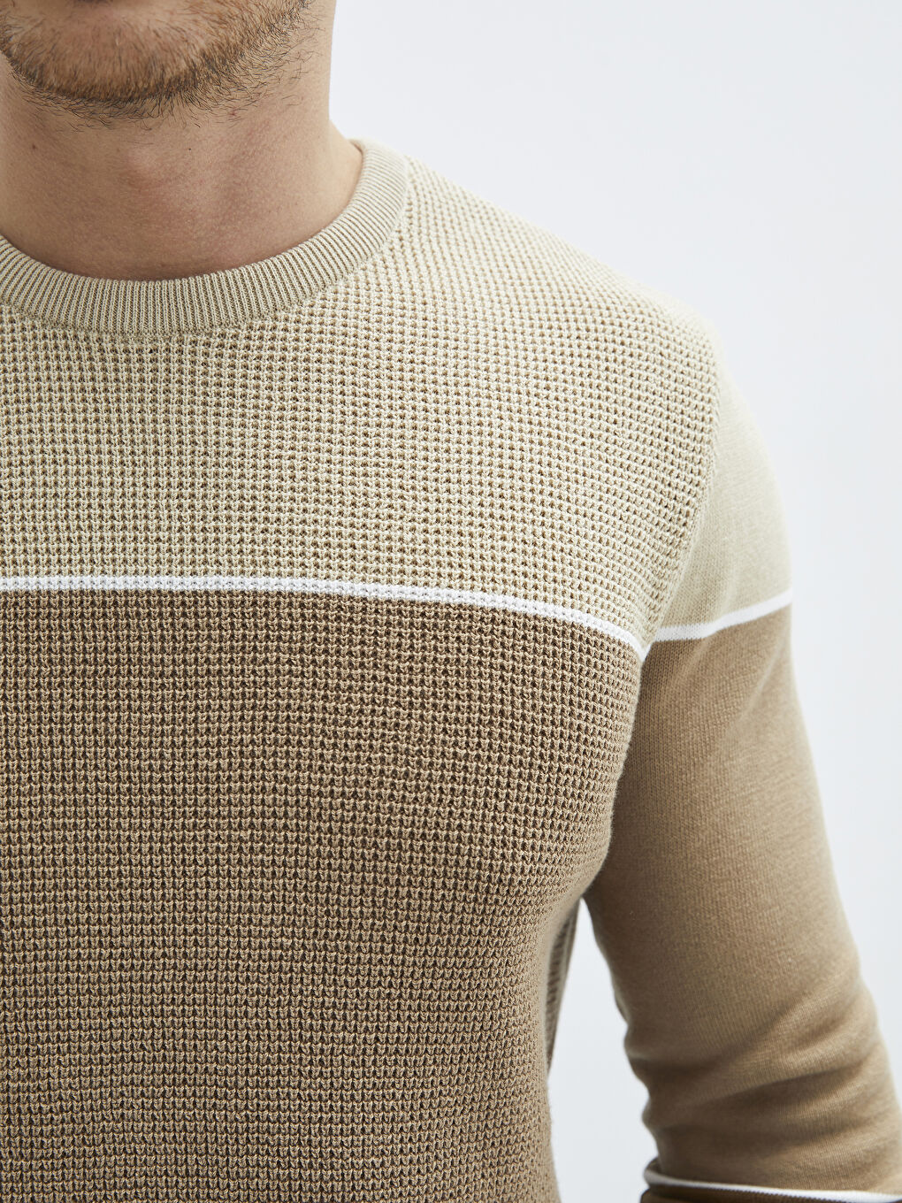 Crew Neck Long Sleeve Striped Men's Knitwear Sweater-3