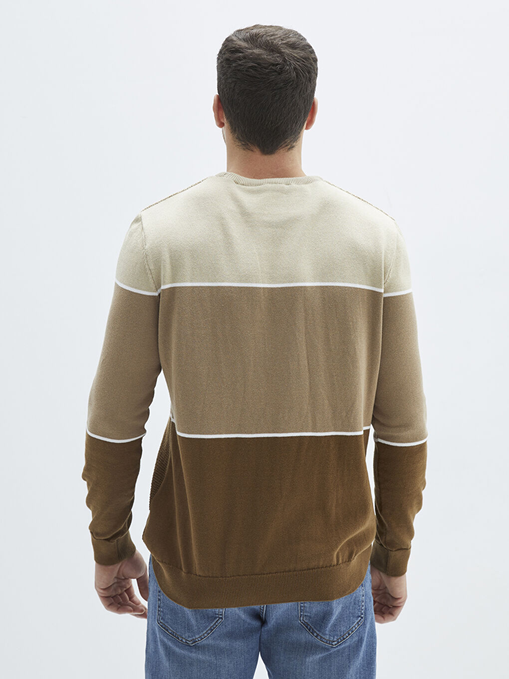 Crew Neck Long Sleeve Striped Men's Knitwear Sweater-4