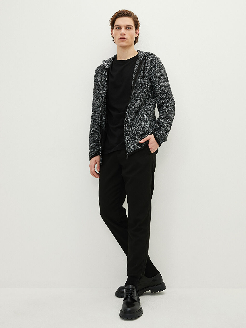 Antrasit Kapüşonlu Uzun Kollu Erkek Triko Hırka-2