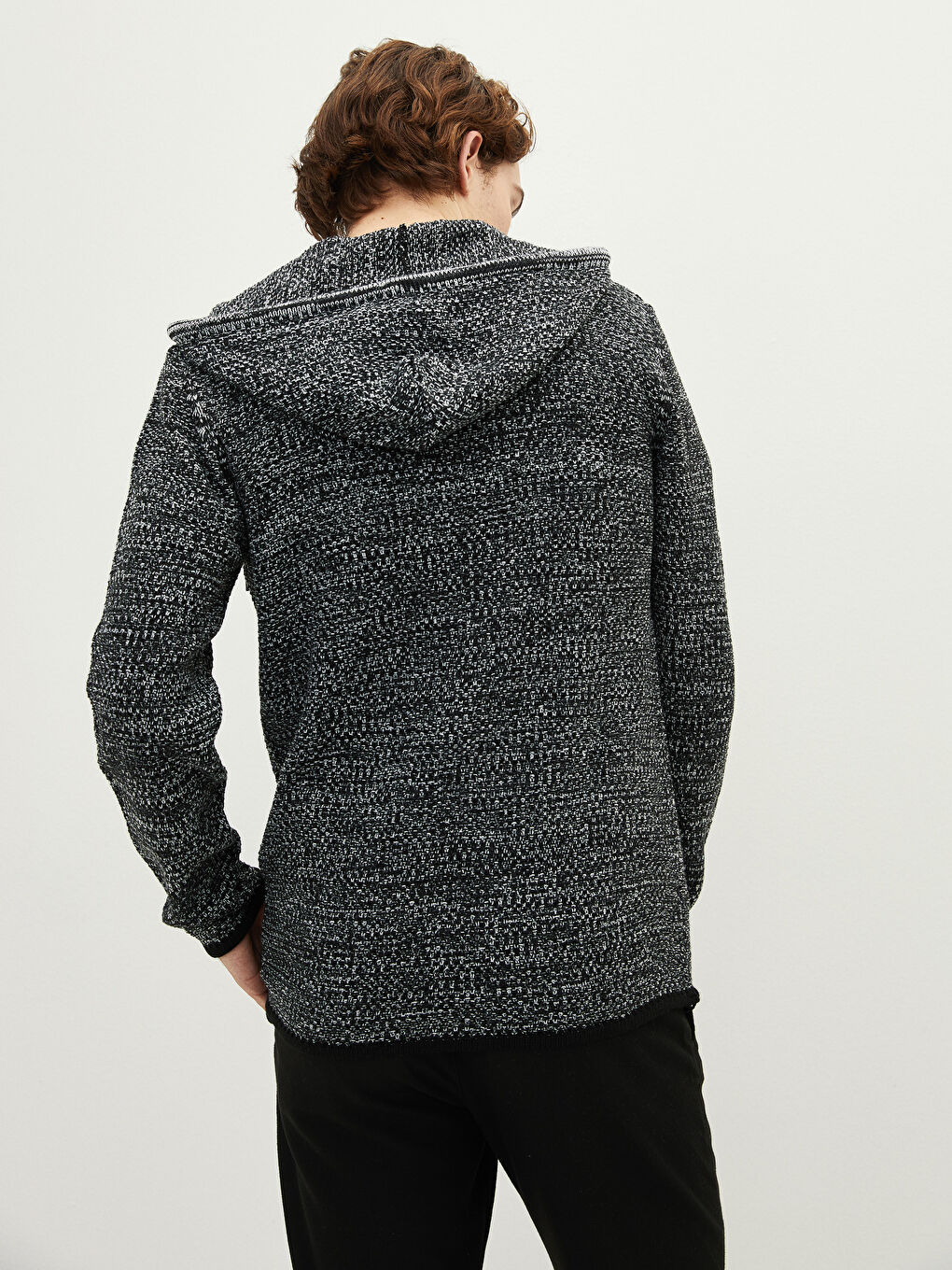 Antrasit Kapüşonlu Uzun Kollu Erkek Triko Hırka-4