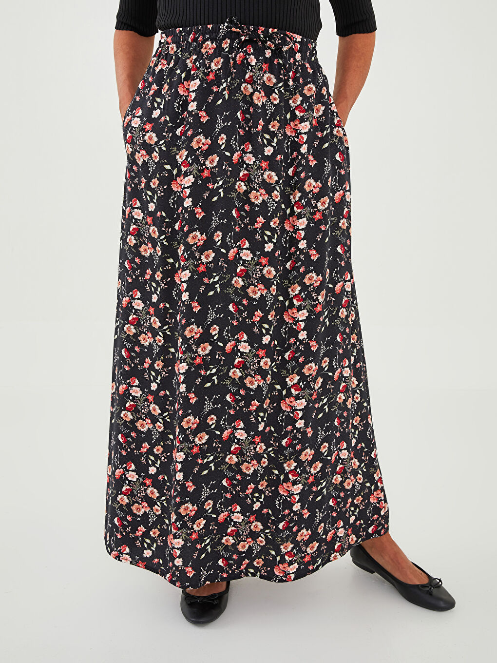 Elastic Waist Flower A-Cut Belmando Fabric Women's Skirt-3