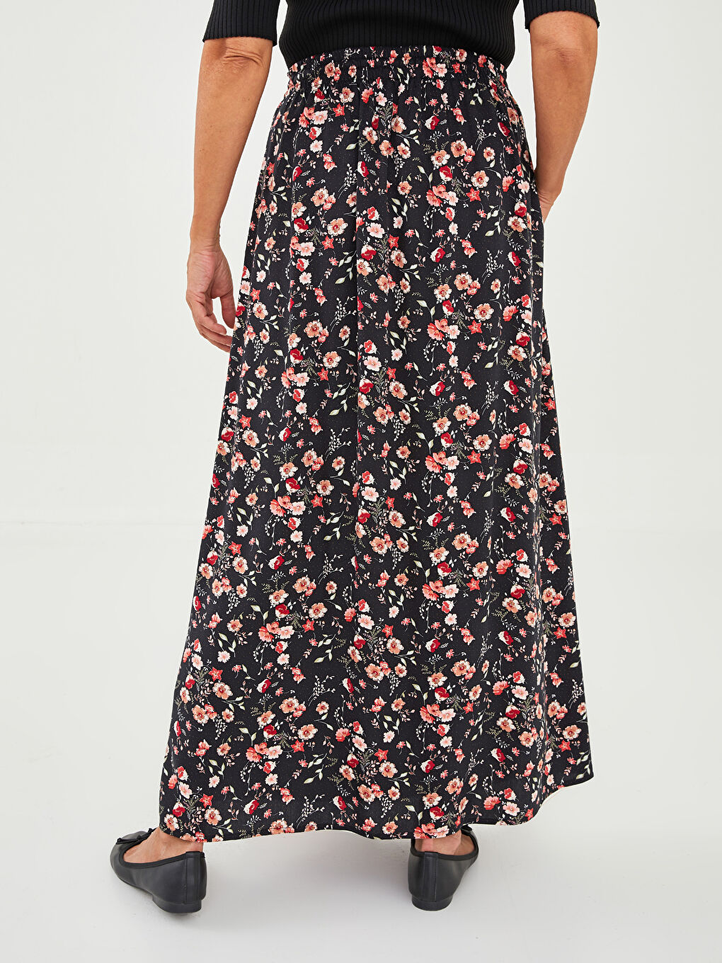 Elastic Waist Flower A-Cut Belmando Fabric Women's Skirt-4