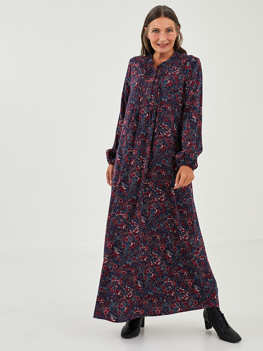 فستان نساء بلماندو فورم ياقة الجد مطبوع كم طويل