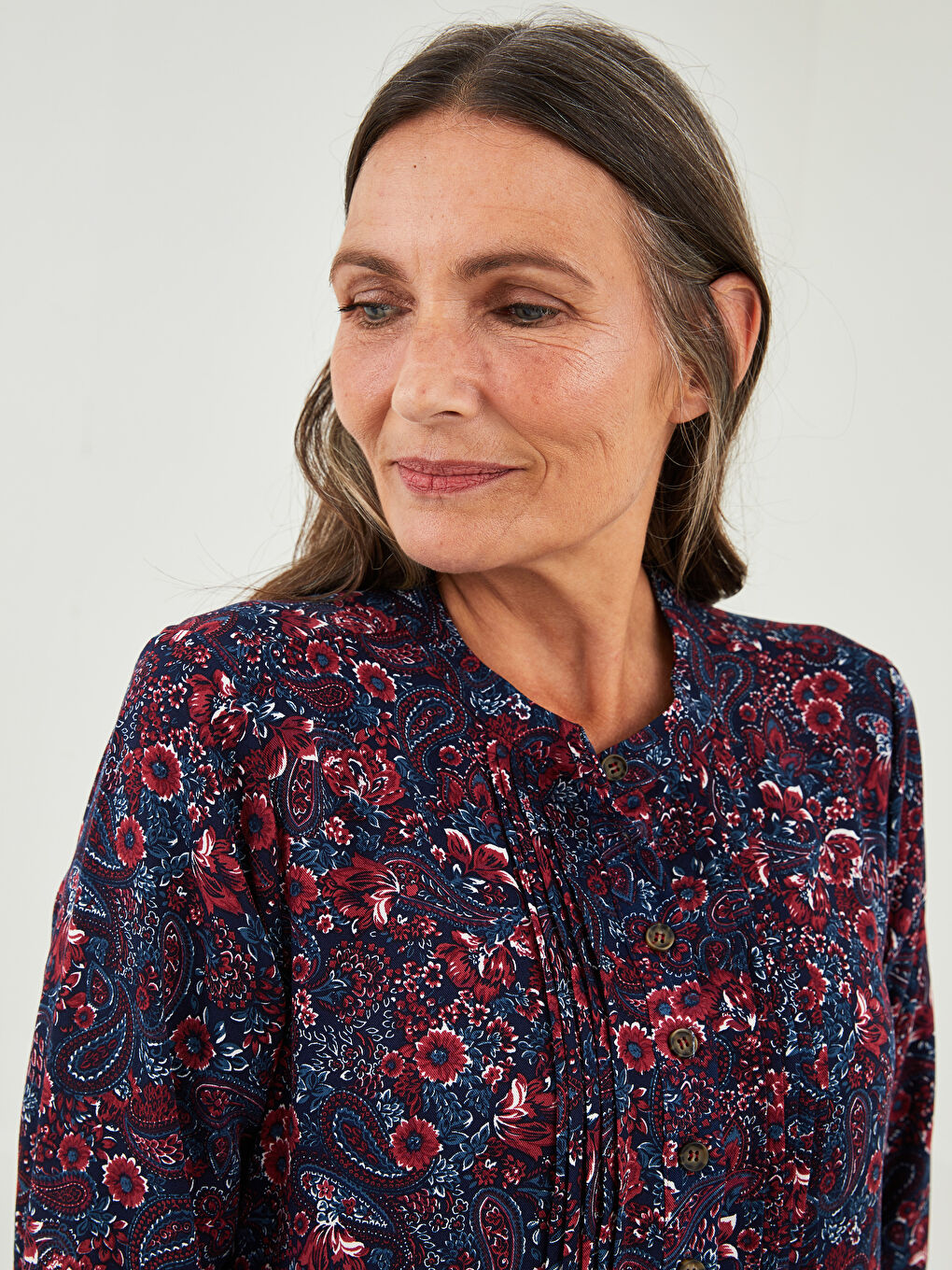 فستان نساء بلماندو فورم ياقة الجد مطبوع كم طويل-2