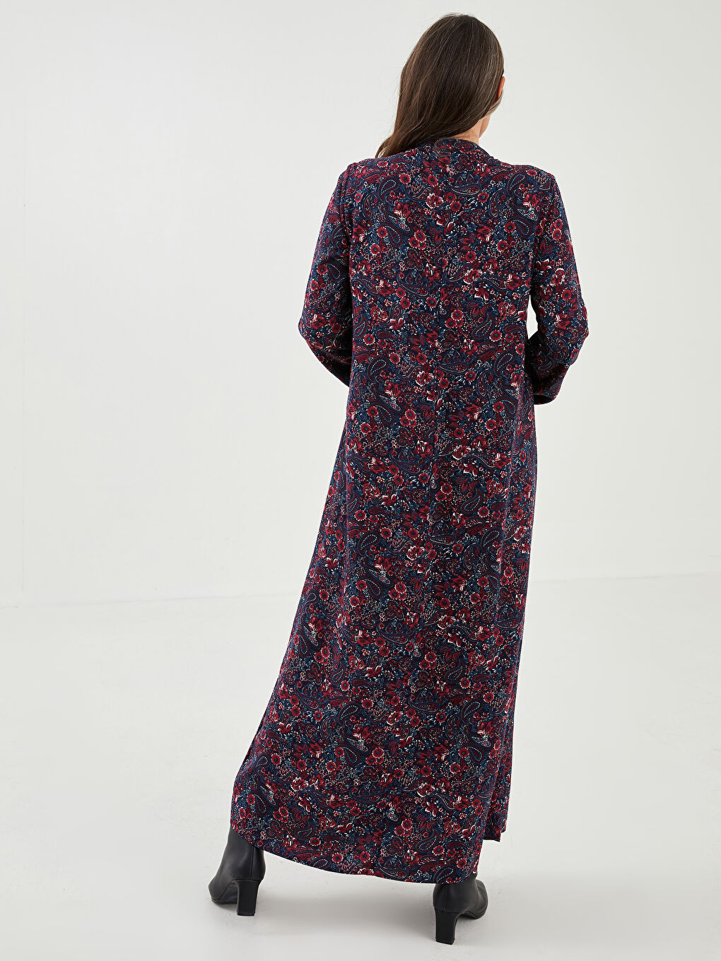 فستان نساء بلماندو فورم ياقة الجد مطبوع كم طويل-4