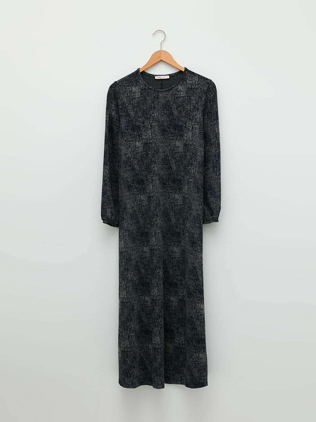 Lacivert Bisiklet Yaka Desenli Uzun Kollu A Kesim Ponte Kumaş Kadın Elbise-5