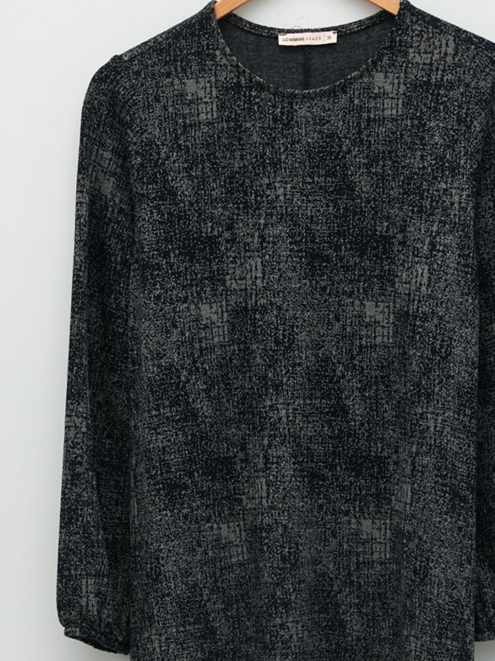 Lacivert Bisiklet Yaka Desenli Uzun Kollu A Kesim Ponte Kumaş Kadın Elbise-7