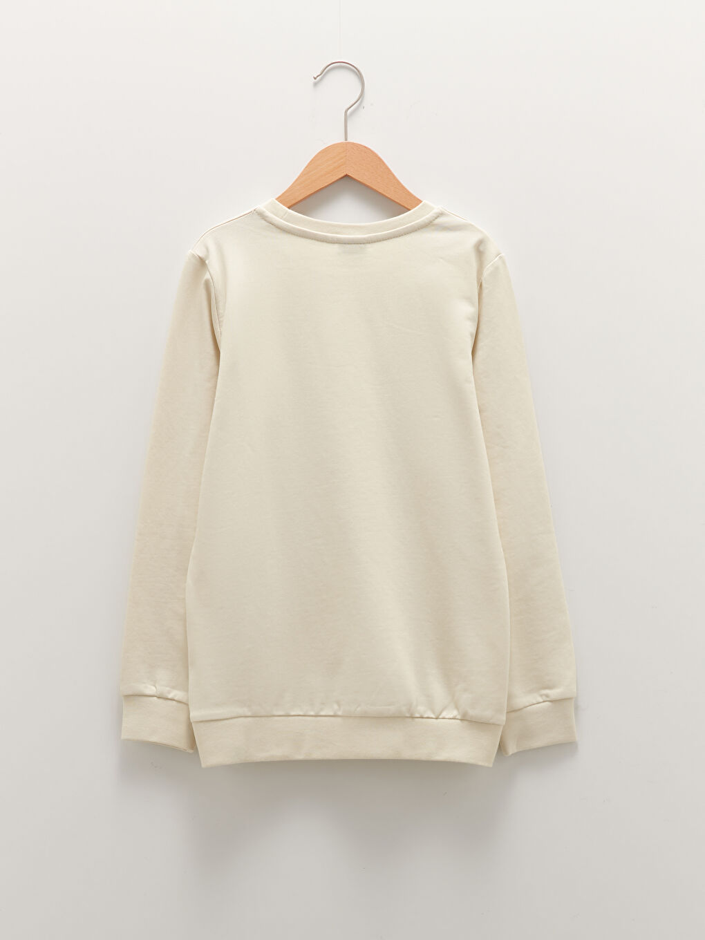 Bej Bisiklet Yaka Basic Uzun Kollu Erkek Çocuk Sweatshirt-1