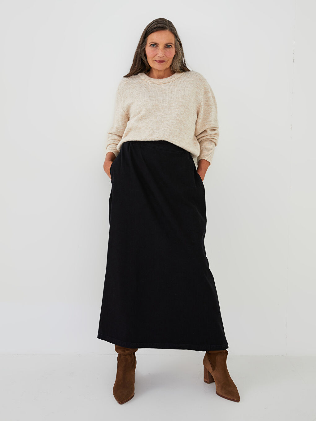 Elasticated Waist Loose Fit Women's Denim Skirt-1