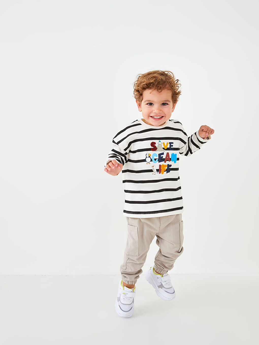 Bej Beli Lastikli Basic Erkek Bebek Jogger Pantolon