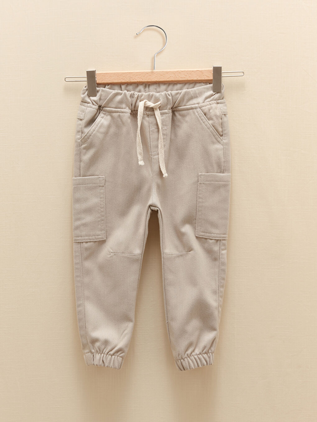 Bej Beli Lastikli Basic Erkek Bebek Jogger Pantolon-1