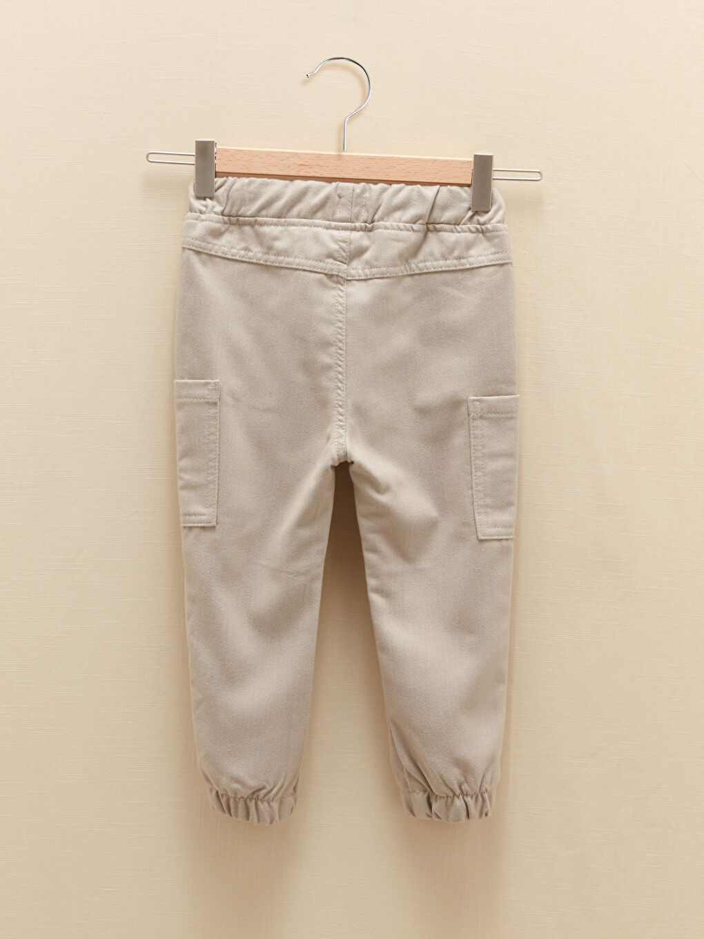 Bej Beli Lastikli Basic Erkek Bebek Jogger Pantolon-2