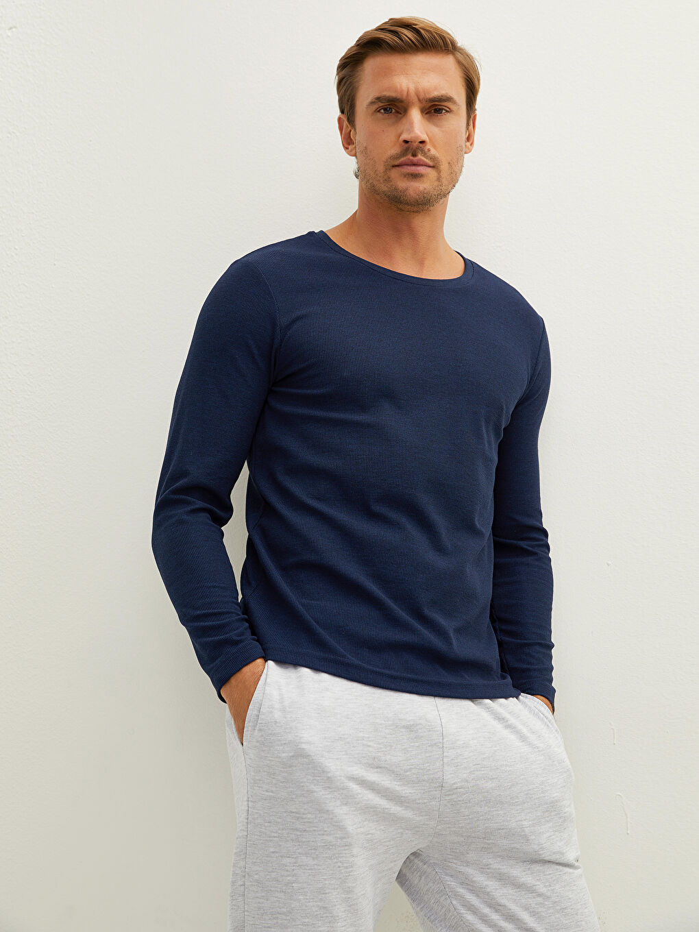 Rundhalsausschnitt Langarm Weste für Herren-1