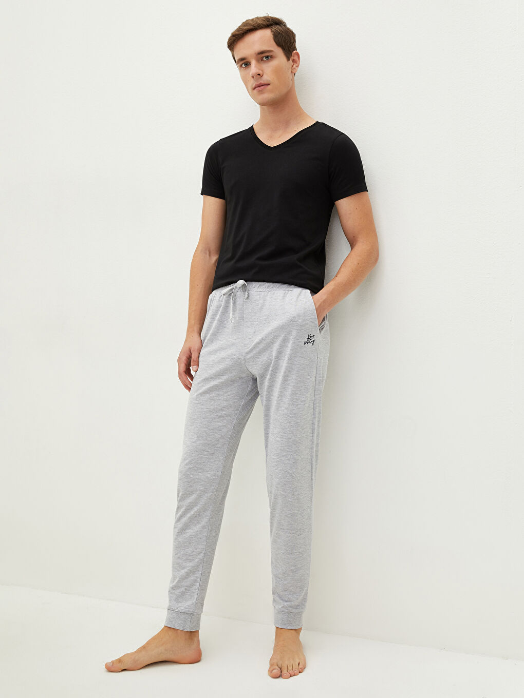 Gri Standart Kalıp Erkek Jogger Pijama Alt-1