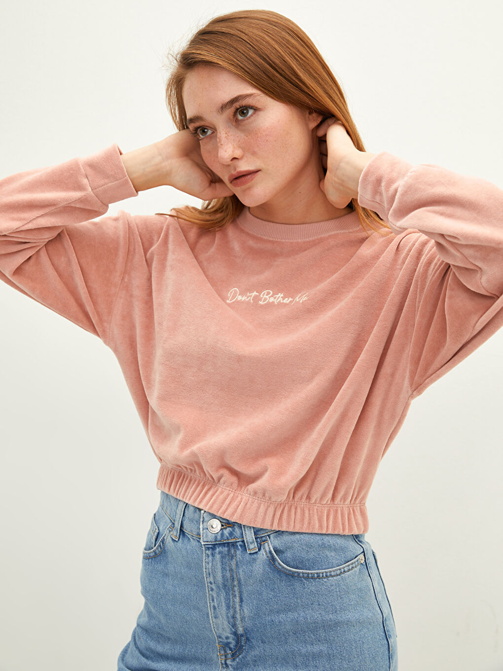 LCW Vision Pembe Bisiklet Yaka Nakışlı Uzun Kollu Kadın Sweatshirt