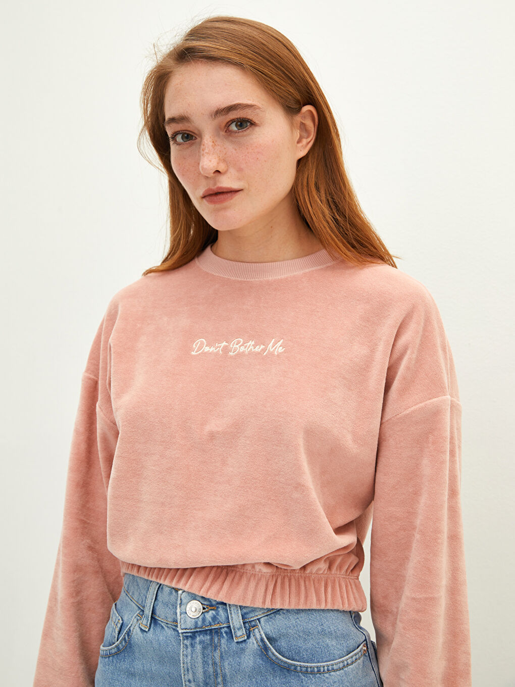 LCW Vision Pembe Bisiklet Yaka Nakışlı Uzun Kollu Kadın Sweatshirt - 1