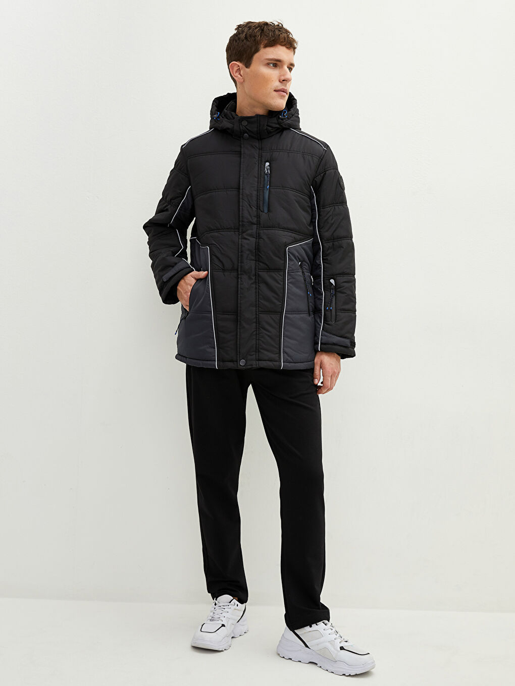 Wide Pattern Hooded Thick Men's Coat-3