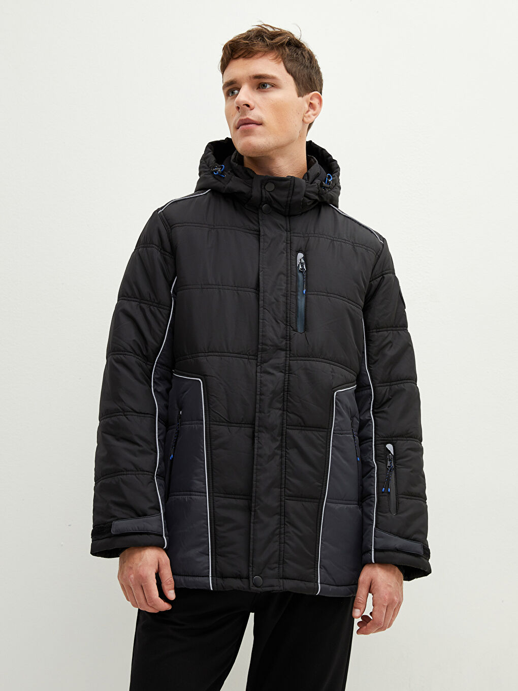 Wide Pattern Hooded Thick Men's Coat-5