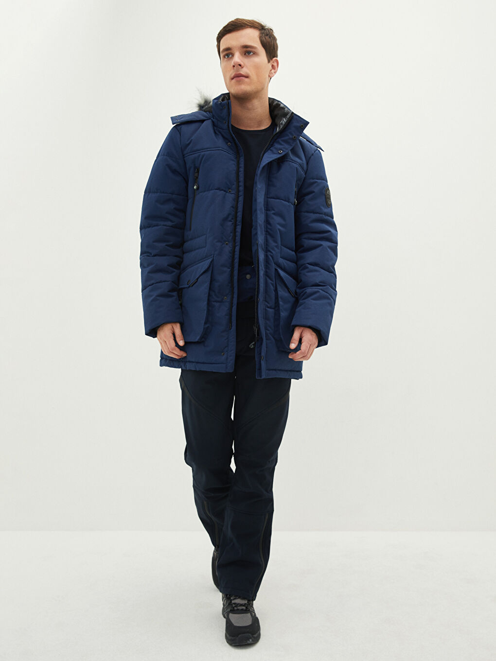 LCW OUTDOOR Thick Men's Parka with Hooded Standard Pattern Fur -W18624Z8-QKL