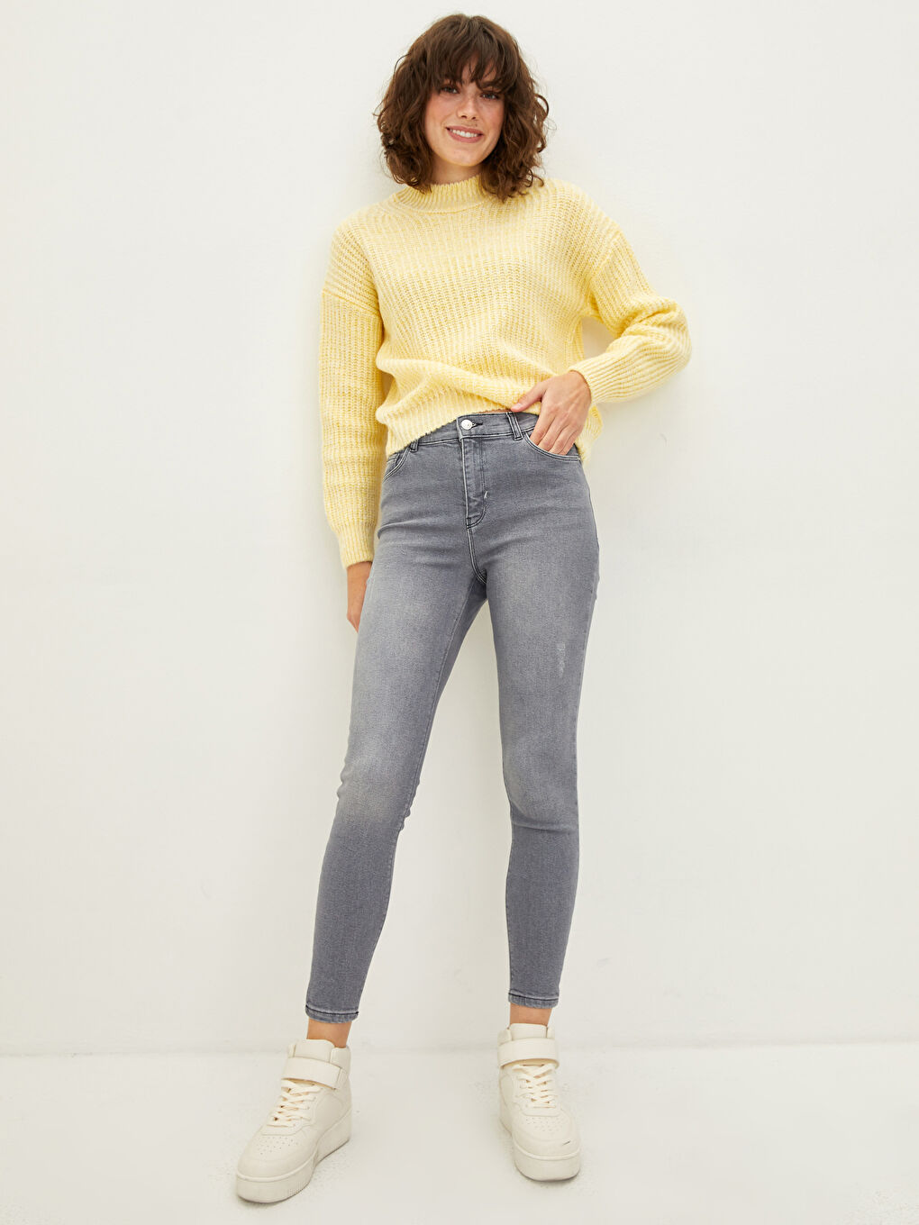 Gri Yüksek Bel Jüpiter Süper Skinny Fit Kadın Jean Pantolon-2