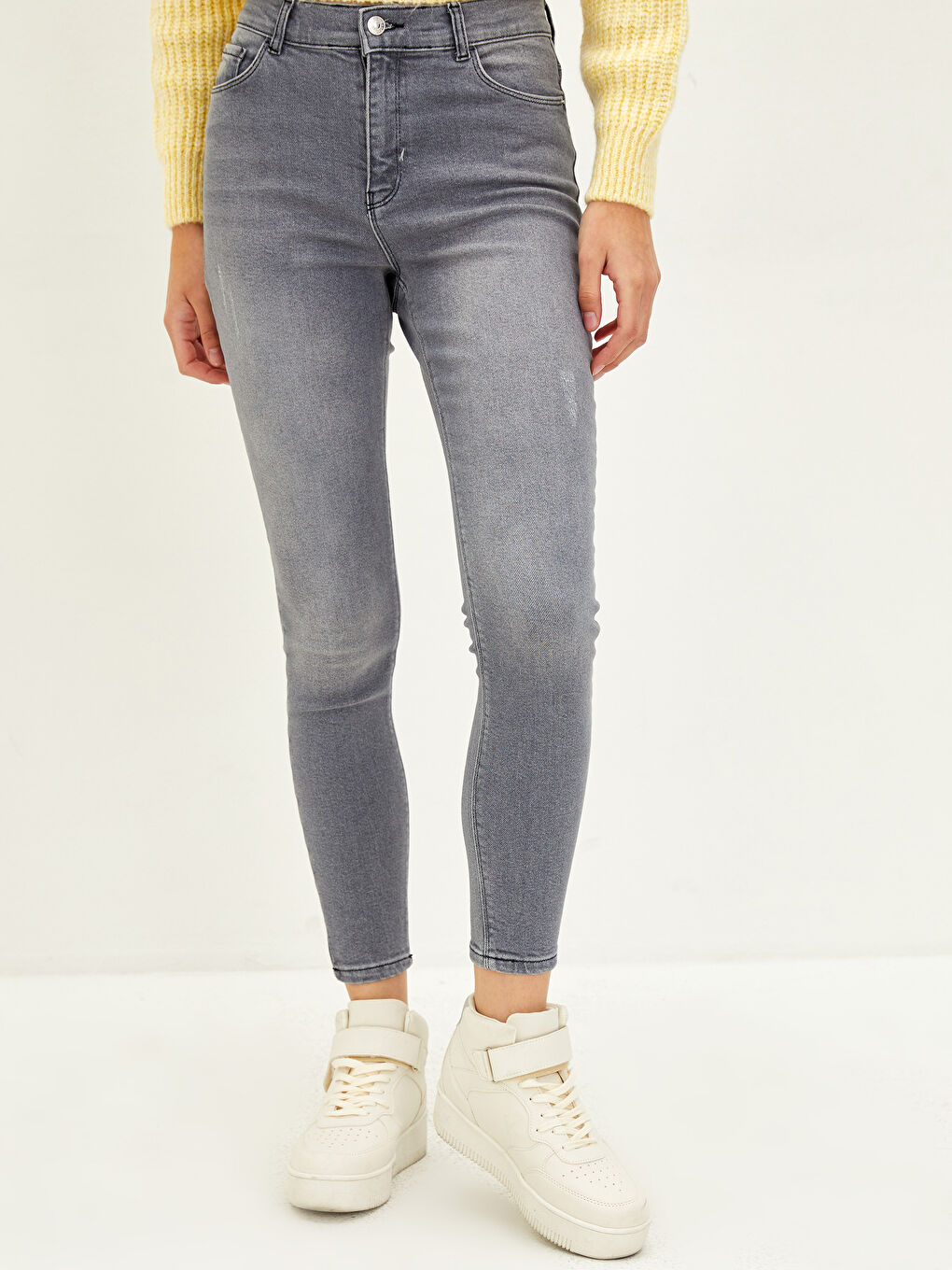 Gri Yüksek Bel Jüpiter Süper Skinny Fit Kadın Jean Pantolon-4