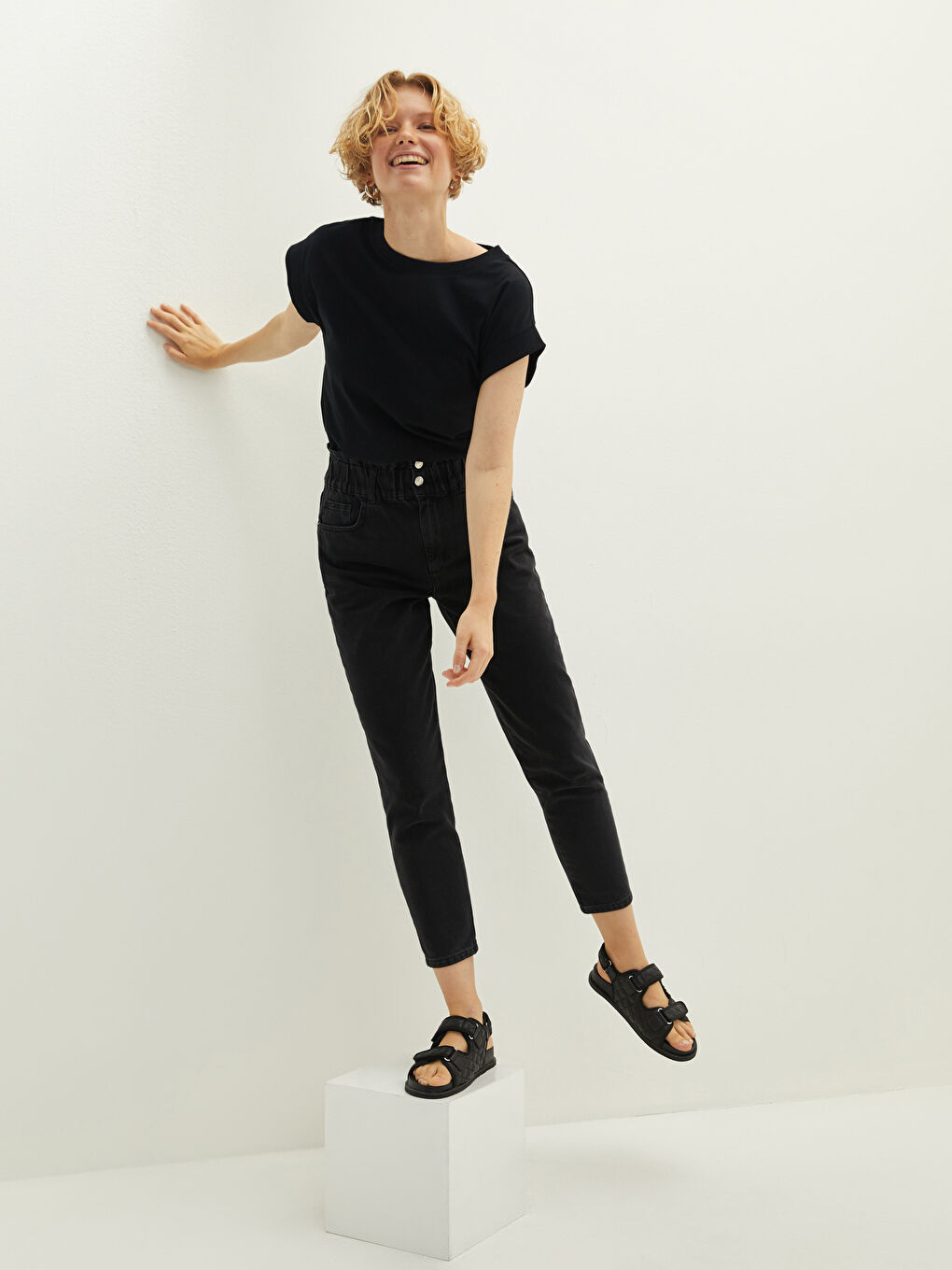 Yüksek Bel Slouchy Cep Detaylı Kadın Rodeo Jean Pantolon-2