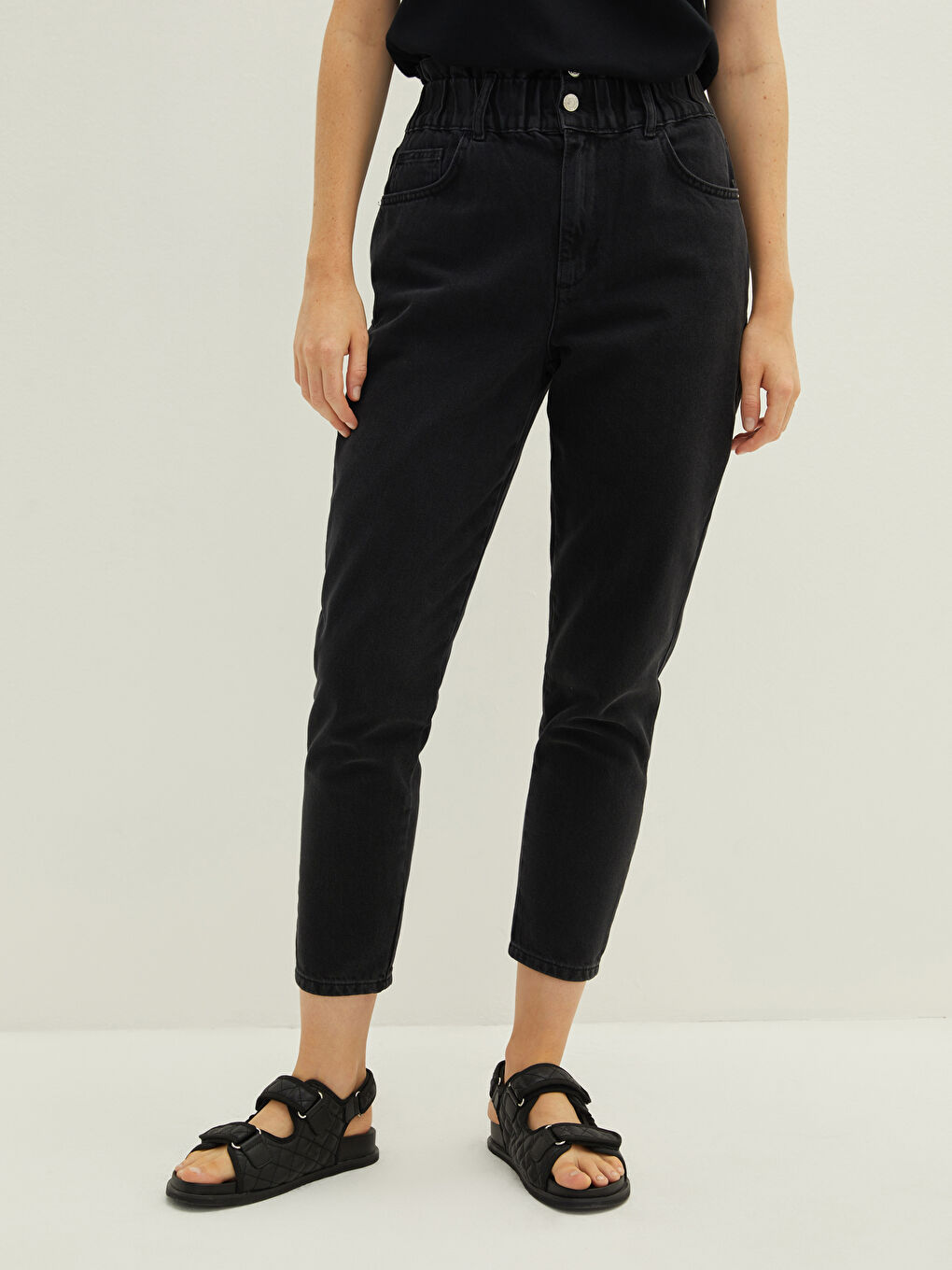 Yüksek Bel Slouchy Cep Detaylı Kadın Rodeo Jean Pantolon-3
