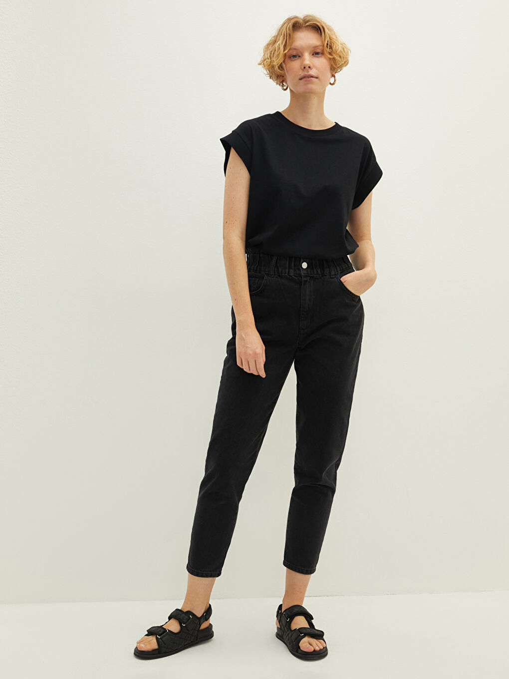 Yüksek Bel Slouchy Cep Detaylı Kadın Rodeo Jean Pantolon-1