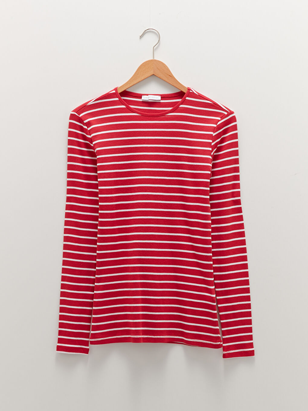 Crew Neck Striped Long Sleeve Cotton Women's T-shirt-5