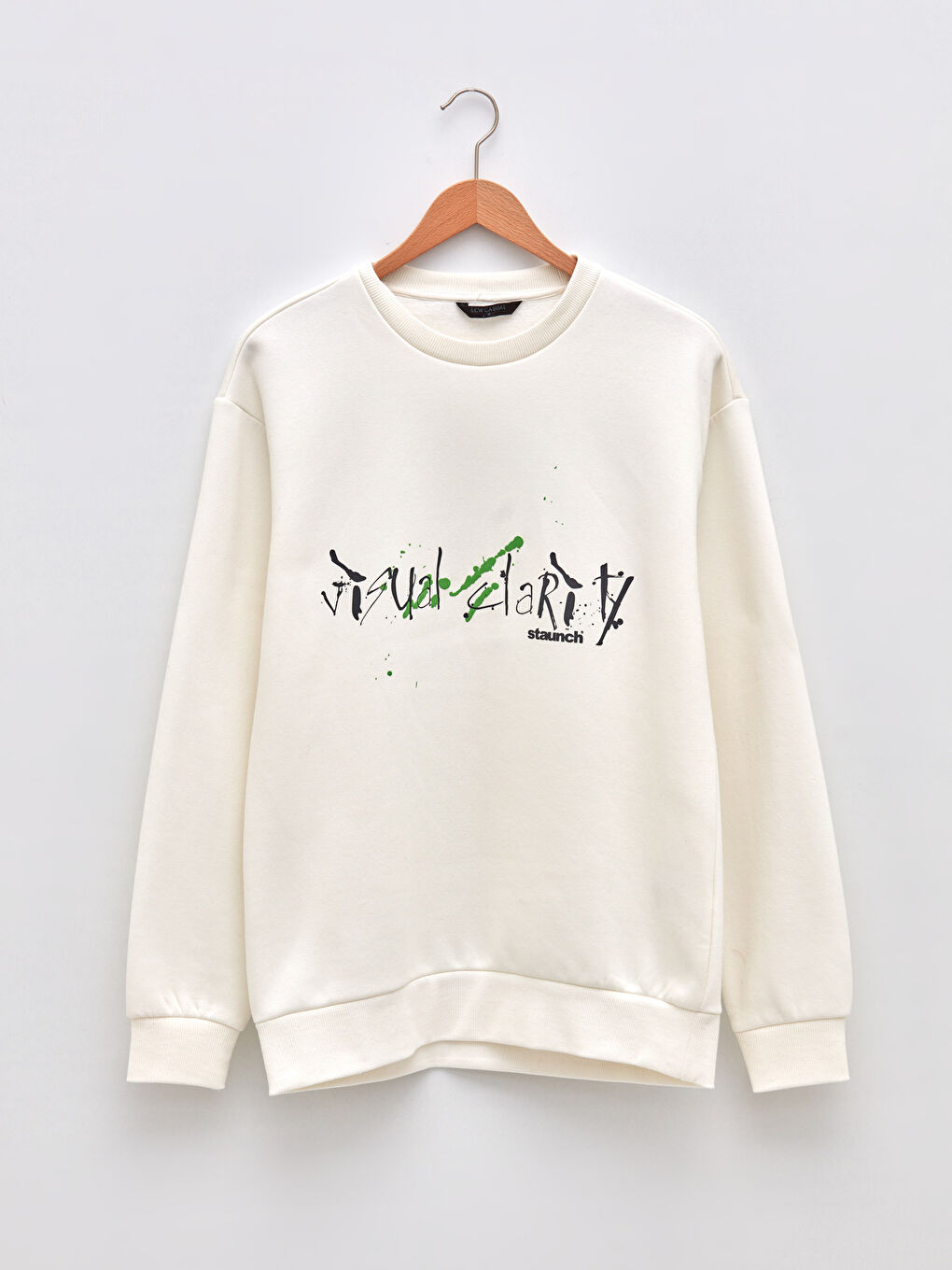 Beyaz Bisiklet Yaka Uzun Kollu Baskılı Erkek Sweatshirt-5