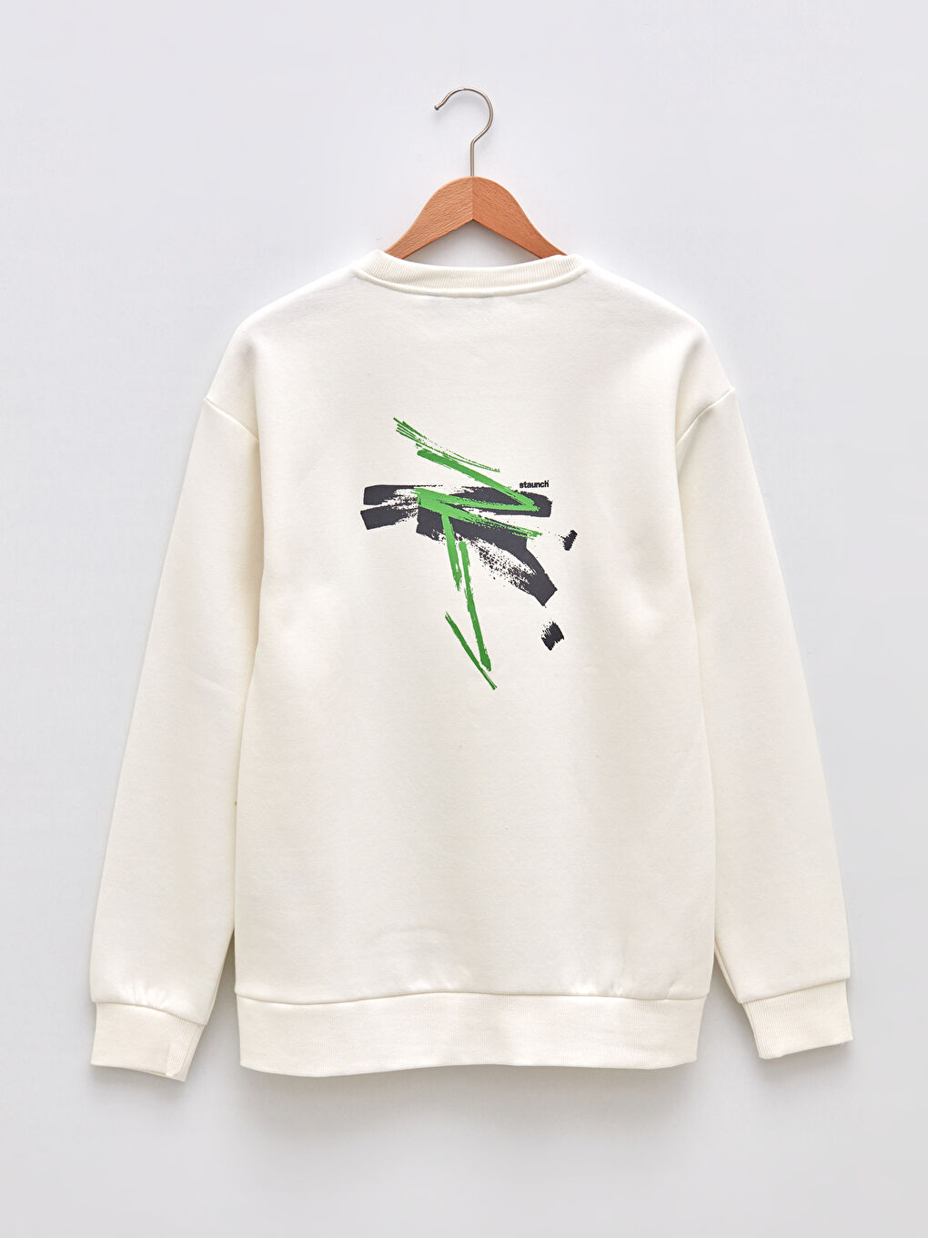 Beyaz Bisiklet Yaka Uzun Kollu Baskılı Erkek Sweatshirt-6