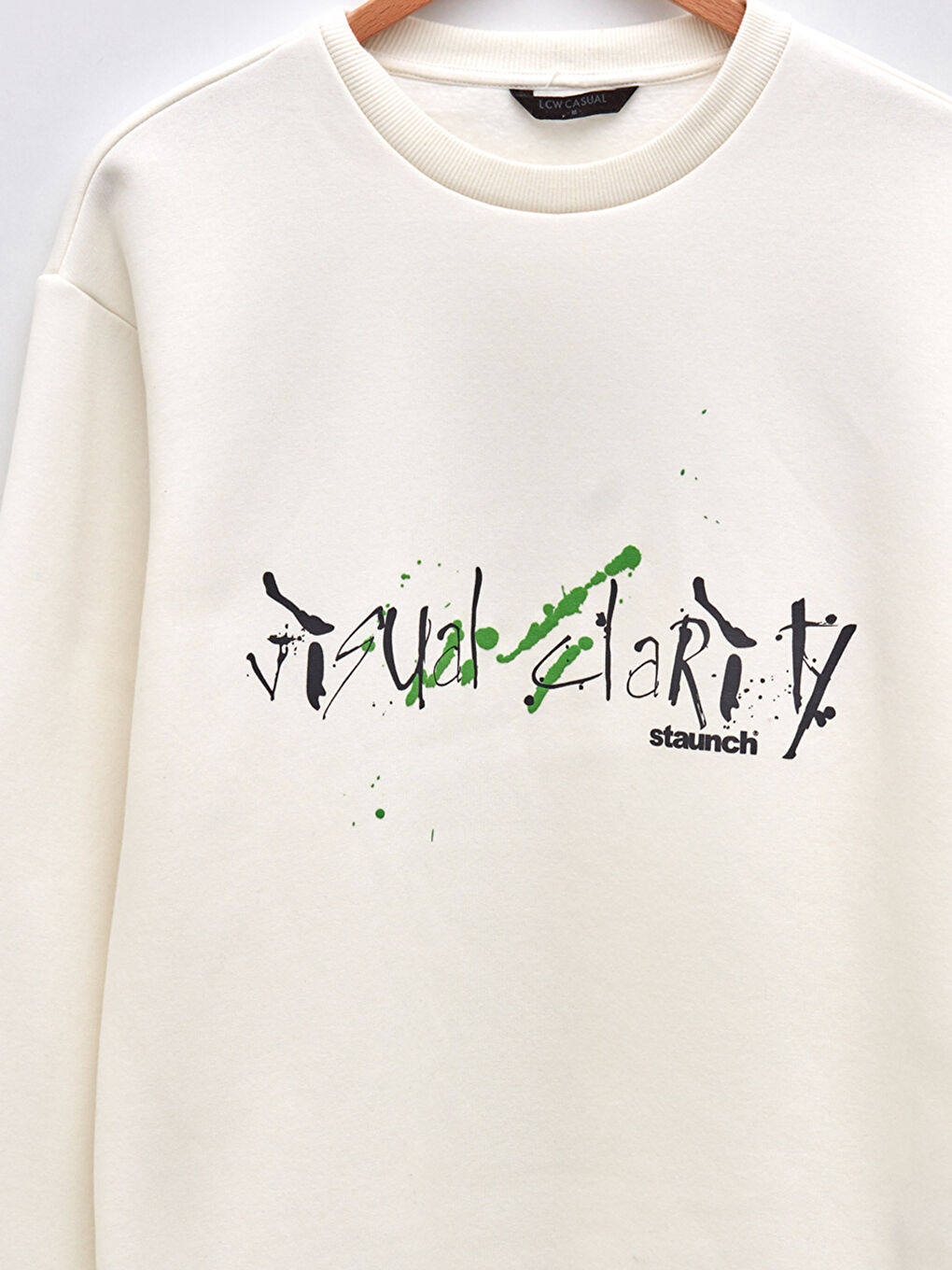 Beyaz Bisiklet Yaka Uzun Kollu Baskılı Erkek Sweatshirt-7