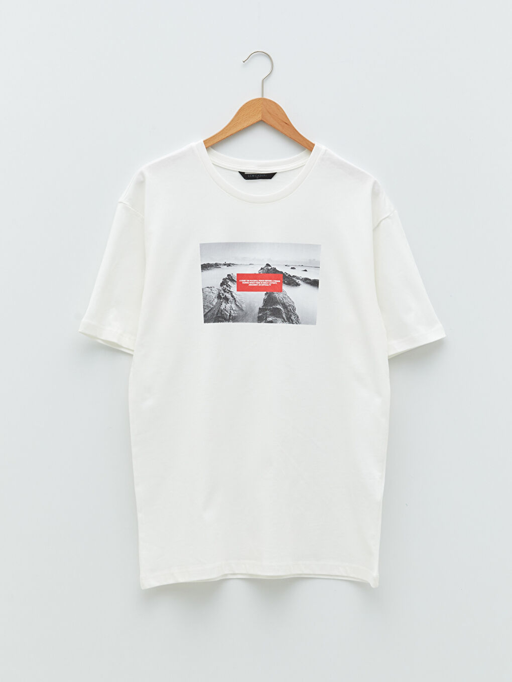 Beyaz Bisiklet Yaka Kısa Kollu Baskılı Penye Erkek Tişört-5