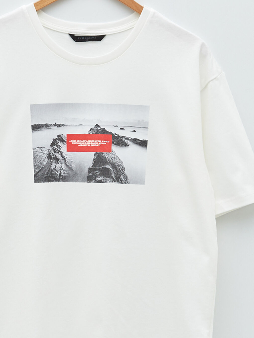 Beyaz Bisiklet Yaka Kısa Kollu Baskılı Penye Erkek Tişört-7