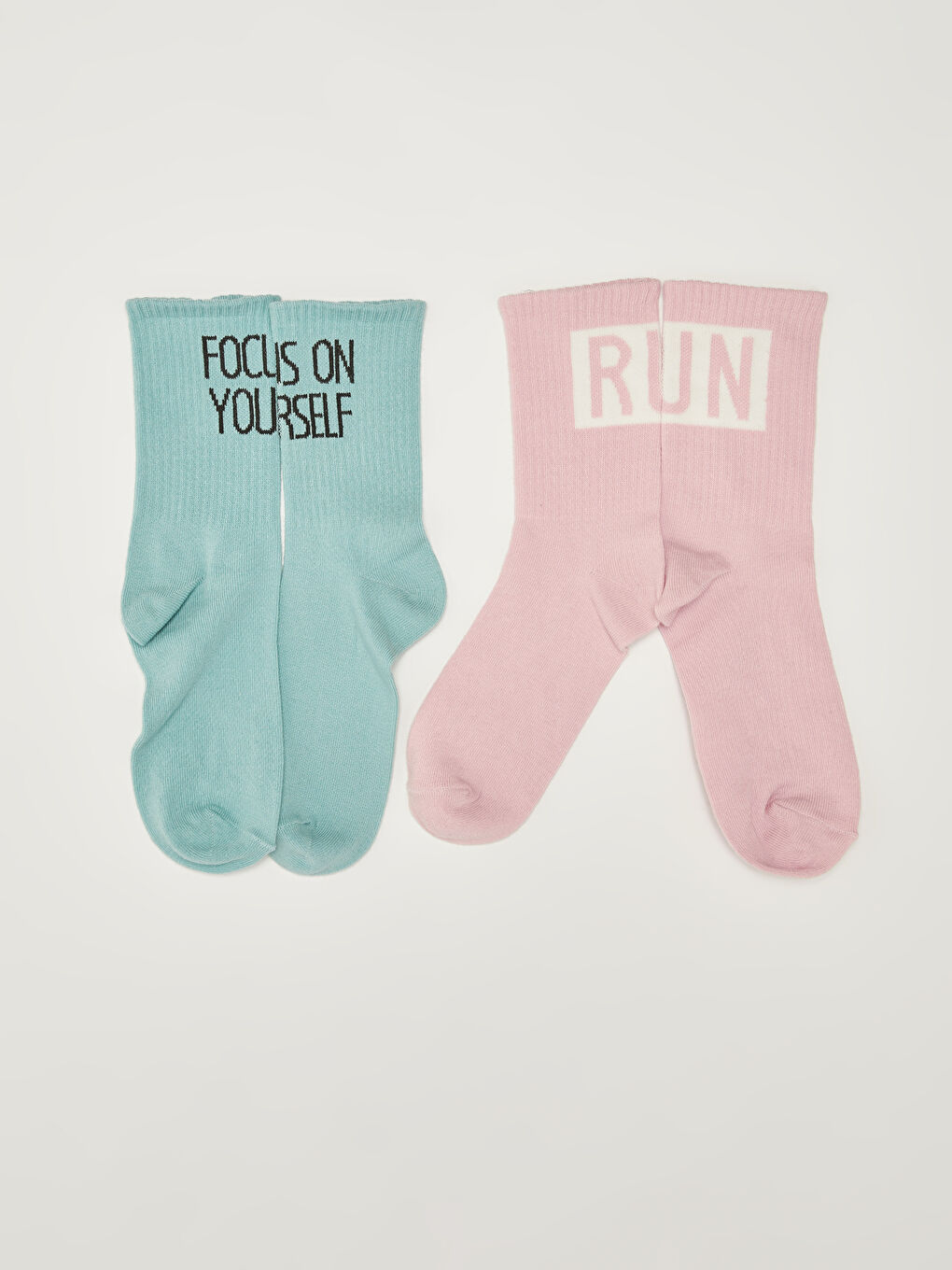 Yeşil Slogan Baskılı Pamuklu Kadın Soket Çorap 3'lü Paket-1