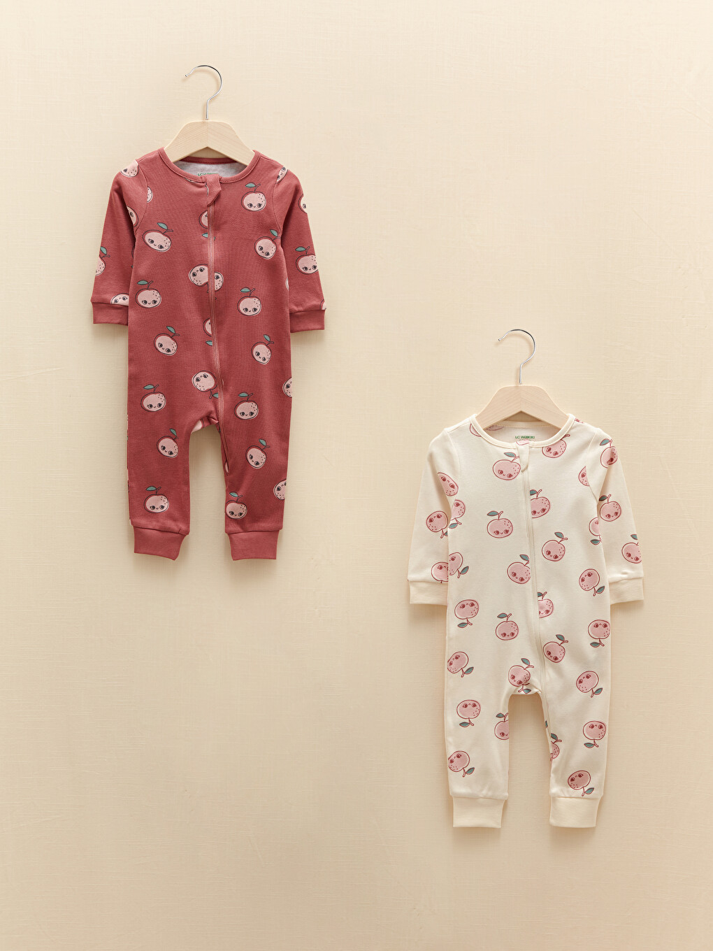 Crew Neck Long Sleeve Printed Baby Girl Jumpsuit, Pack of 2