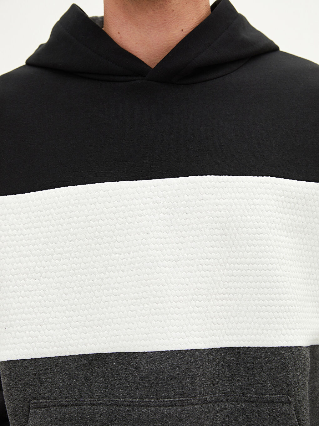 Uzun Kollu Renk Bloklu Erkek Hoodie-3