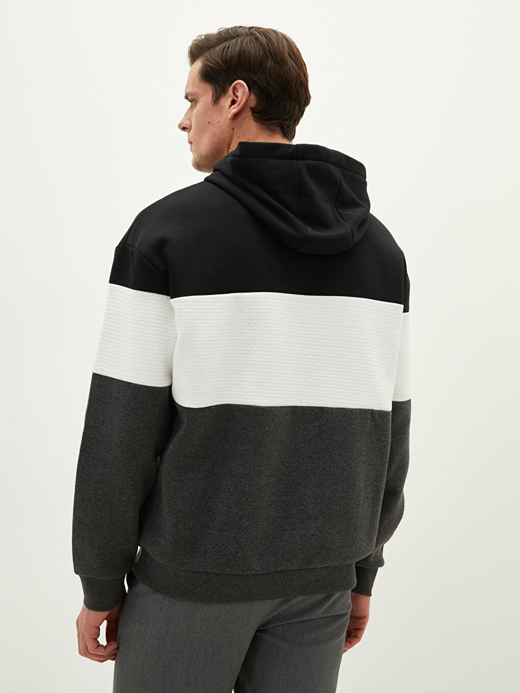Uzun Kollu Renk Bloklu Erkek Hoodie-4