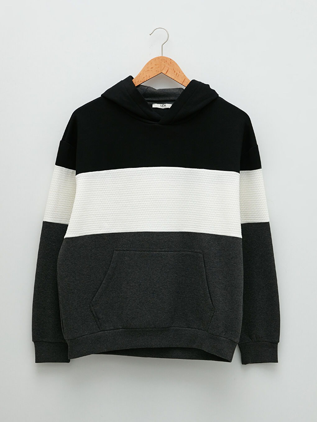 Uzun Kollu Renk Bloklu Erkek Hoodie-5