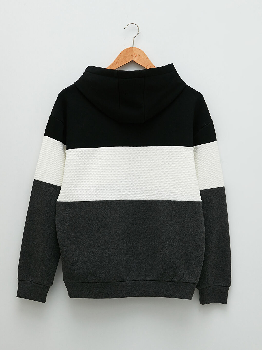 Uzun Kollu Renk Bloklu Erkek Hoodie-6