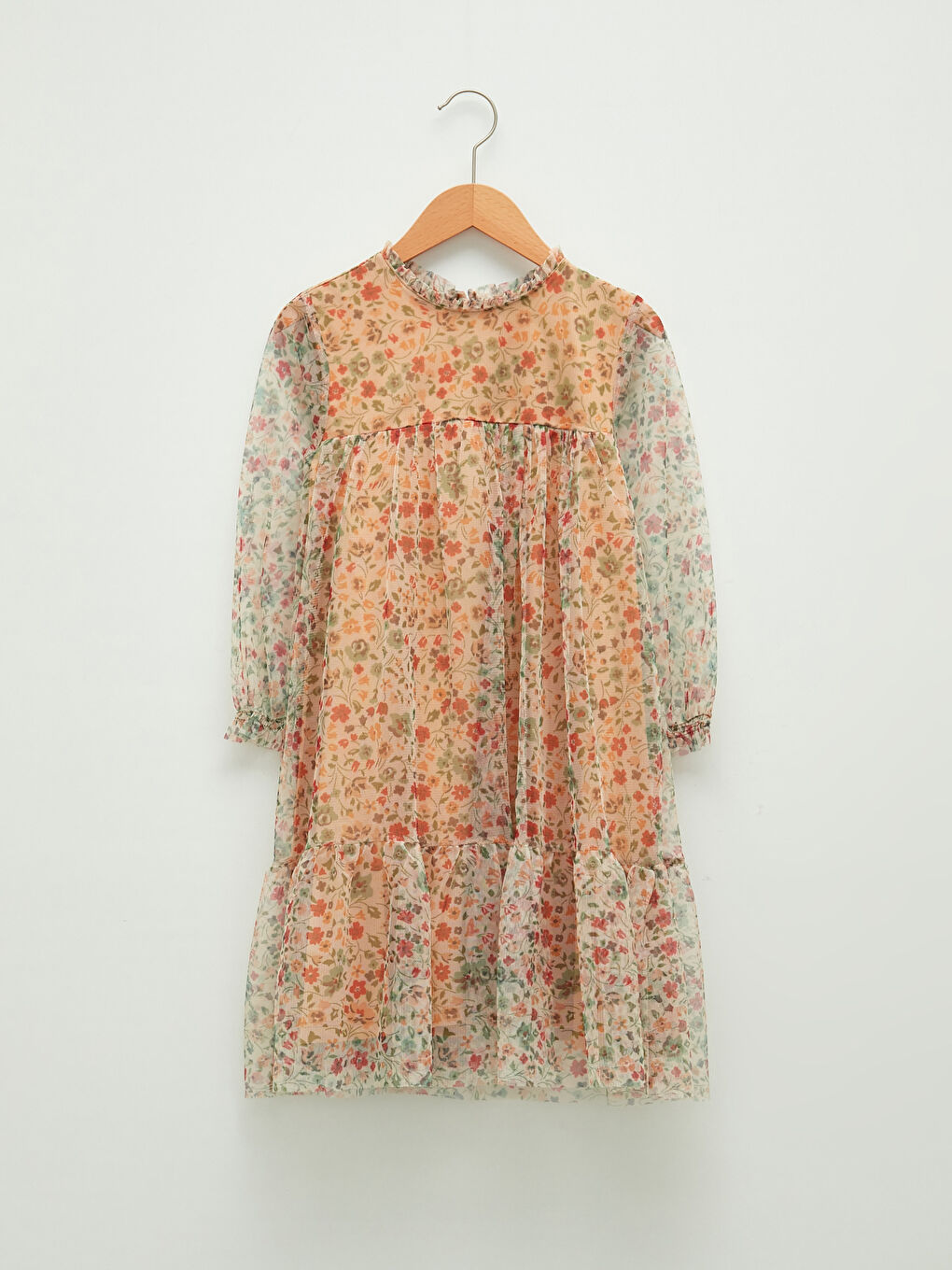 Ruffle Detailed Patterned Long Sleeve Girl Dress-4