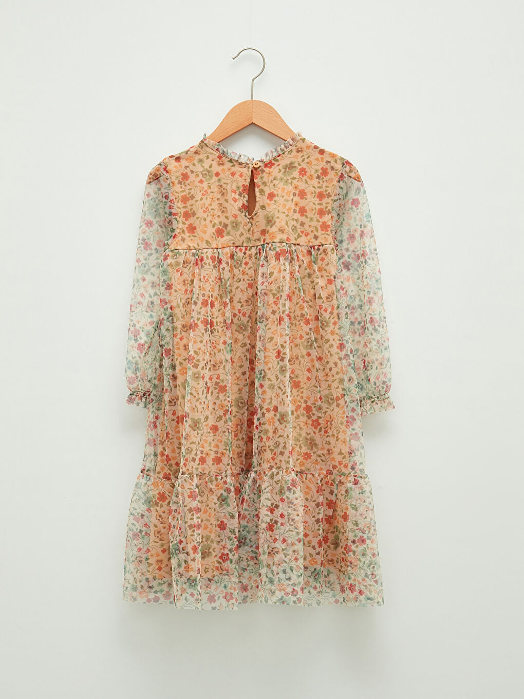 Ruffle Detailed Patterned Long Sleeve Girl Dress-5