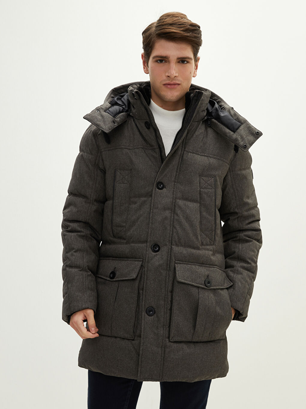 Palton Gros cu Glugă, Croială Standard pentru Bărbați-2