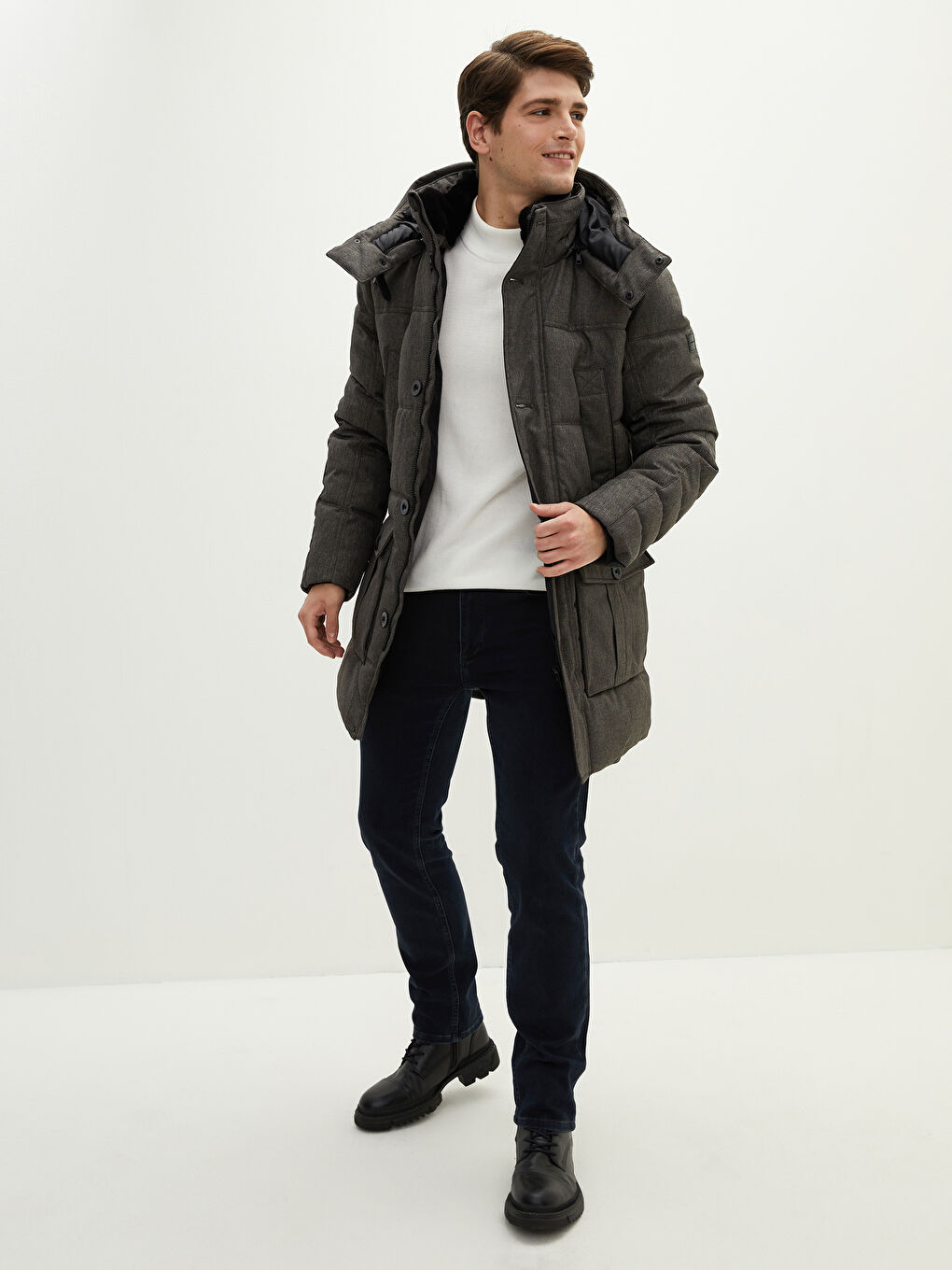 Palton Gros cu Glugă, Croială Standard pentru Bărbați-3