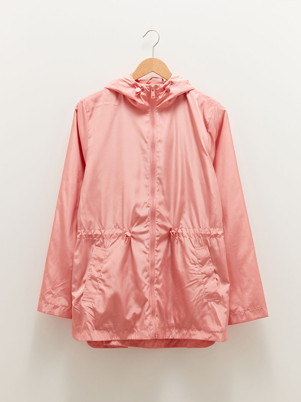 Kapüşon Yaka Düz Uzun Kollu Cep Detaylı Kadın Yağmurluk-13