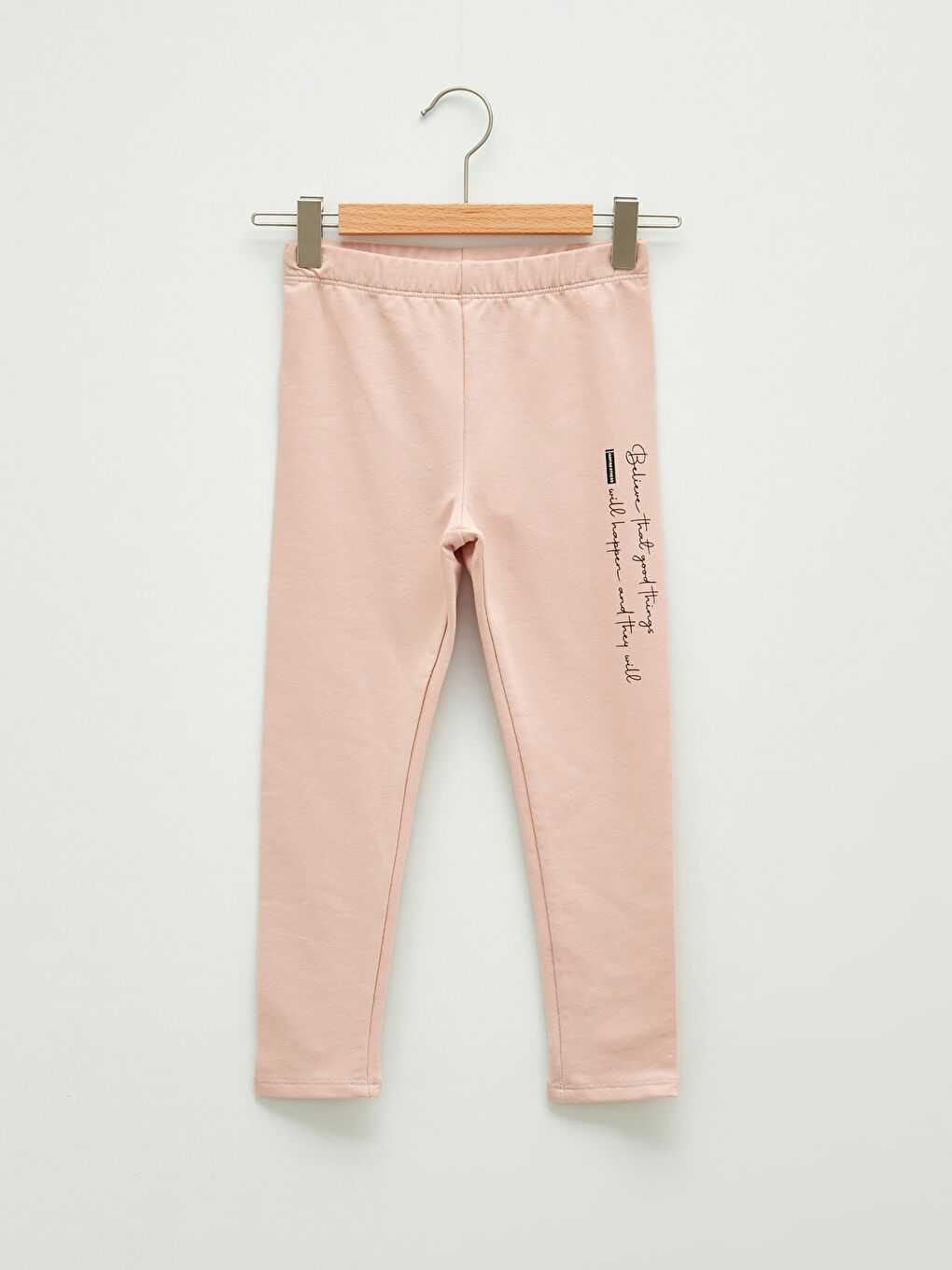 Pembe Beli Lastikli Baskılı Kız Çocuk Uzun Tayt