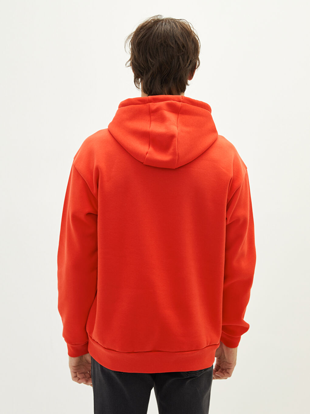 Kırmızı Uzun Kollu Baskılı Kalın Erkek Kalın Hoodie-8